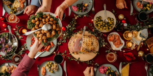 An array of holiday food for Christmas that could be associated iwth food noise